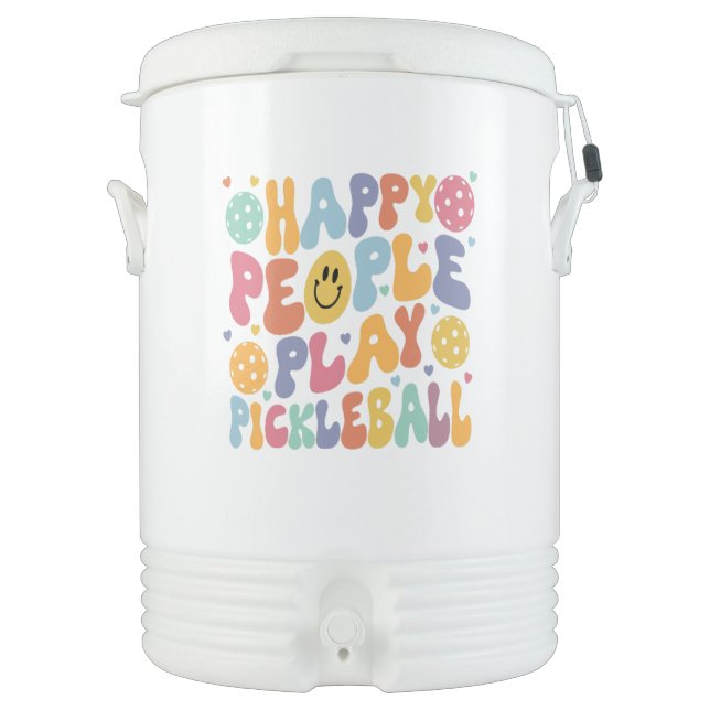 Cheery Happy People Play Pickleball  Beverage Cooler (Front)