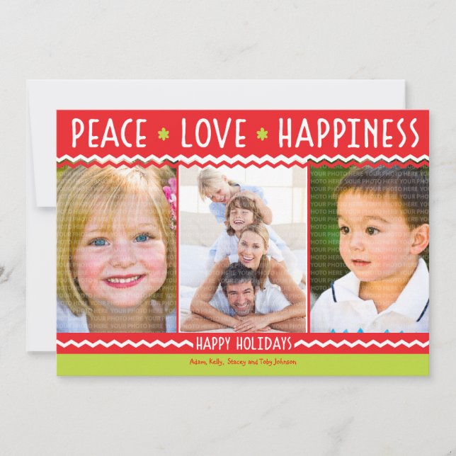 Cheery Holiday Chevron Stripes 3 Photo Card (Front)