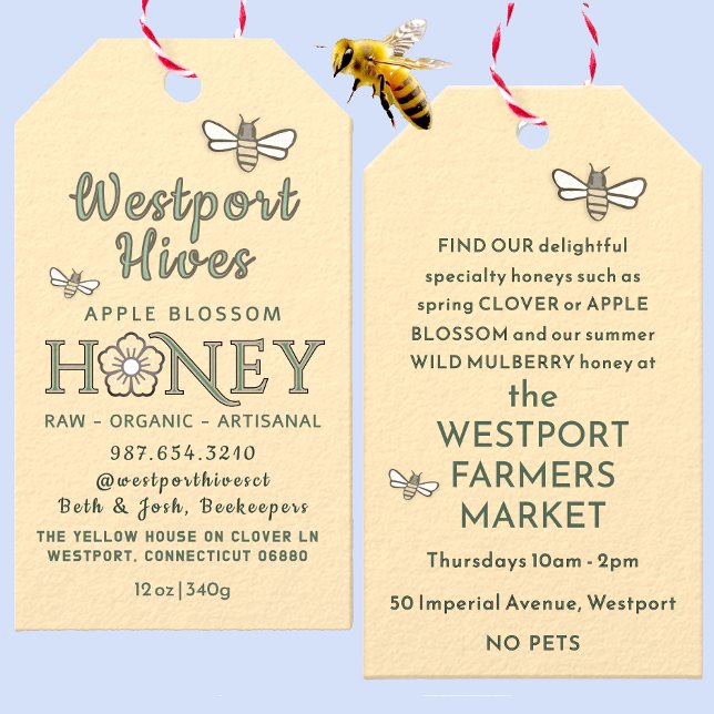 Cheery Honey tag with stylized flower & cute bees  (Creator Uploaded)