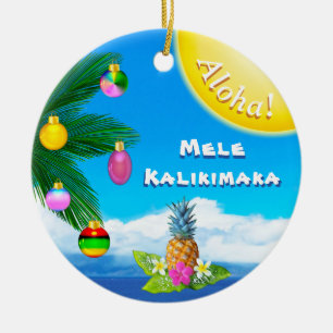 Cheery Mele Kalikimaka Ornaments, 2 Sided Ceramic Ornament