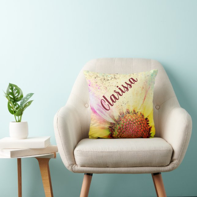Cheery Pastel Sunflower  Throw Pillow (Chair)