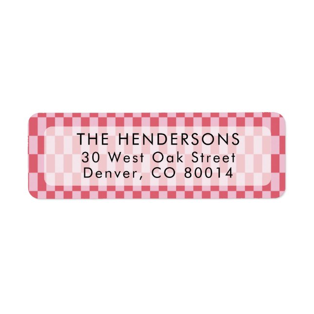 Cheery pink and red tall checkers address label (Front)