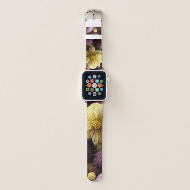 Cheery Purple and Yellow Flowers Apple Watch Band (Front)