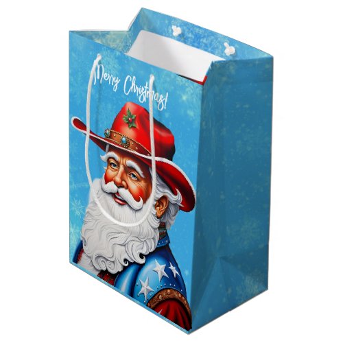 Cheery Santa Claus in a Western Hat Christmas Medium Gift Bag