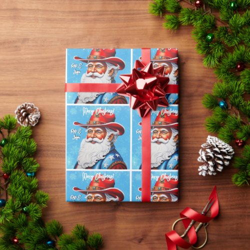 Cheery Santa Claus in a Western Hat Christmas Wrapping Paper
