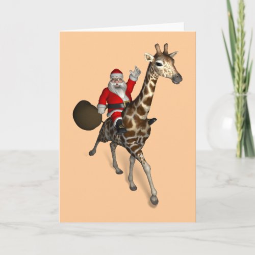 Cheery Santa Claus Rides A Giraffe Holiday Card