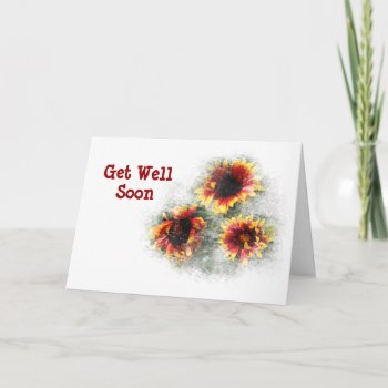 Cheery Variegated Sunflowers Get Well Card by bluerabbit at Zazzle