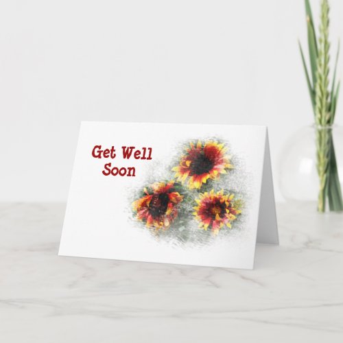 Cheery Variegated Sunflowers Get Well Card