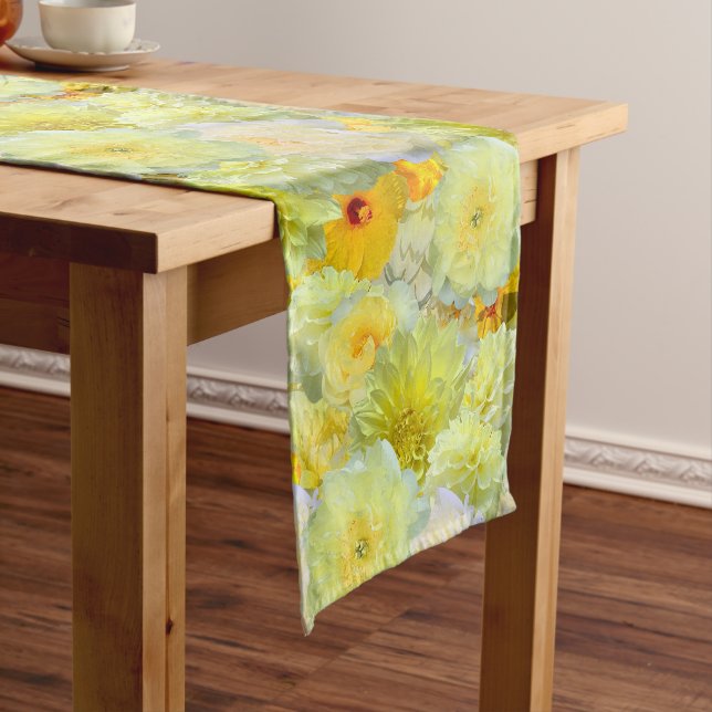 Cheery Yellow Floral Botanical  Medium Table Runner (In Situ)