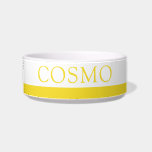 Cheery Yellow Stripe Custom Pet Name Cat Dog Food Bowl<br><div class="desc">Add your cat, dog, or pet's name to this simple cute, minimal, and modern food bowl with a bright cheery sunshine sunflower yellow stripe at the bottom. Any color or font can be changed by clicking "customize further" to design your own pet bowl. Coordinating items in the Paper Grape Designer...</div>