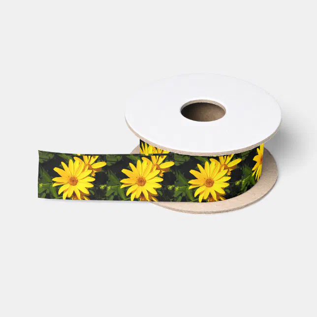Sunflower Ribbon Spool Cheery Yellow Sunflowers Satin Ribbon | Zazzle