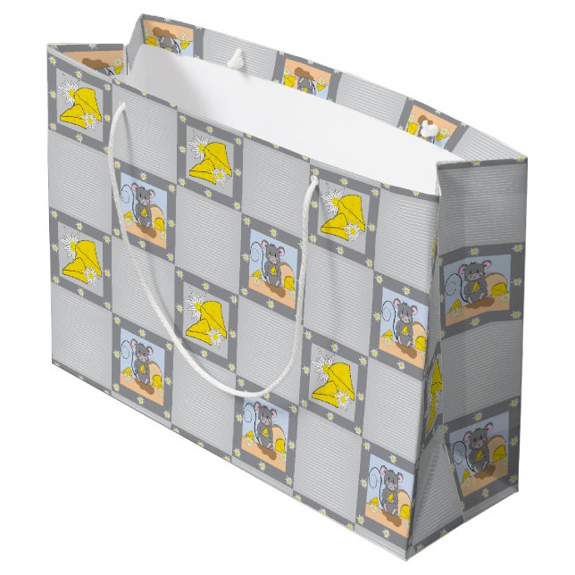 Cheese and Mouse Baby Shower Yellow Gray Gift Bag (Back Angled)