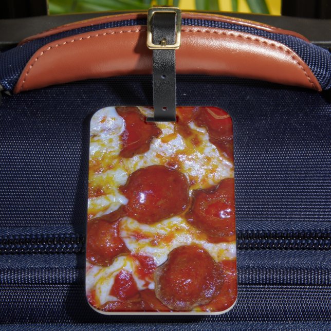 Cheese and Pepperoni Pizza Party Luggage Tag (Front Insitu 2)