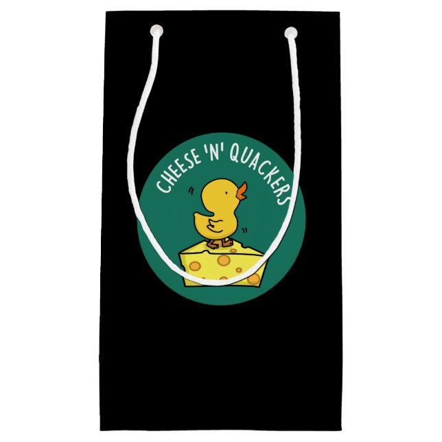 Cheese And Quackers Funny Duck Pun Dark BG Small Gift Bag (Front)