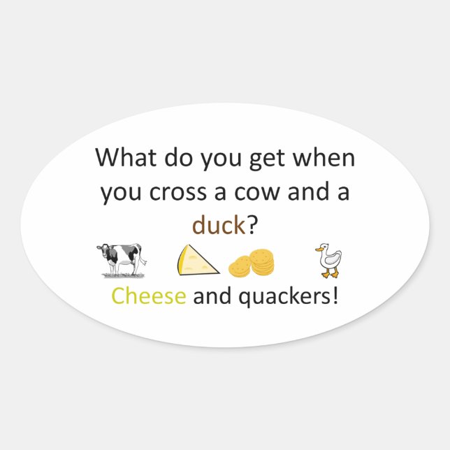 Cheese and quackers joke oval sticker (Front)