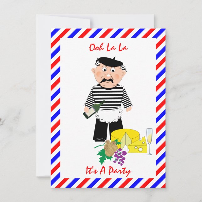 Cheese And Wine French Theme Fun Party Invitation (Front)