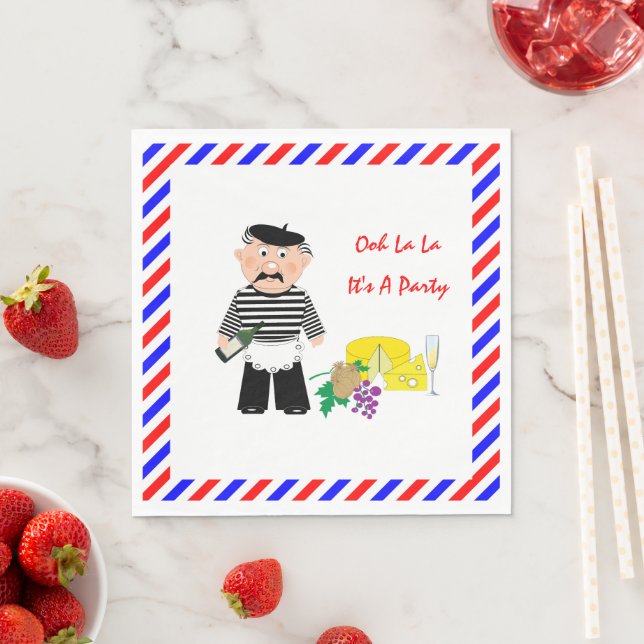 Cheese And Wine French Theme Fun Party Napkins (Insitu)
