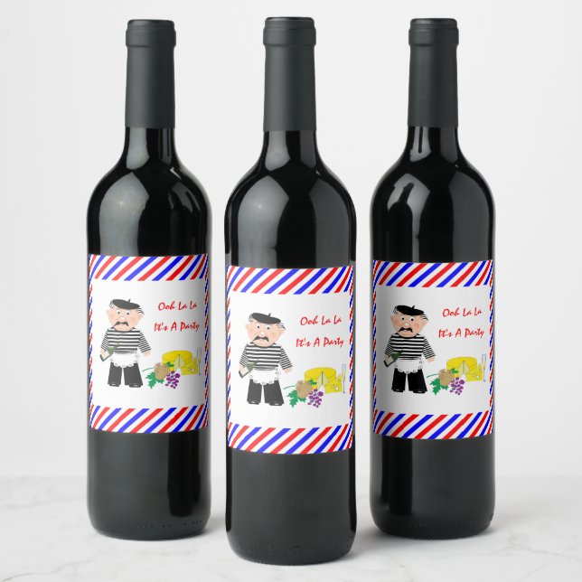 Cheese And Wine French Theme Fun Wine Label (Bottles)