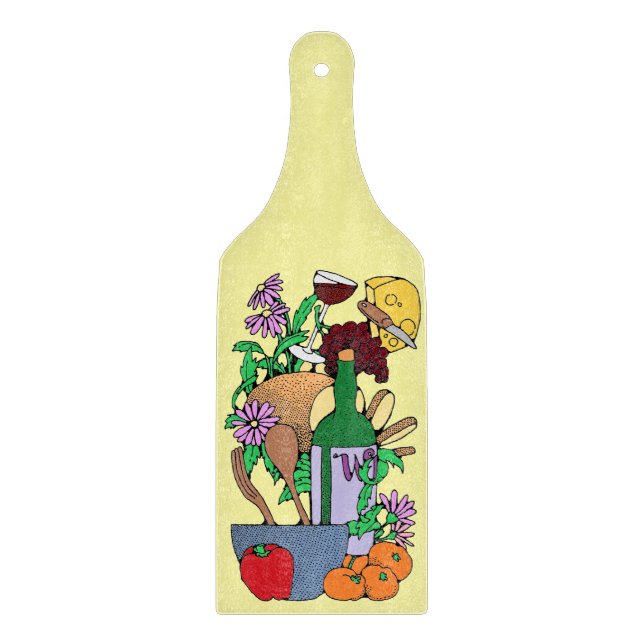 Cheese and Wine Lovers Illustration Cutting Board (Front)