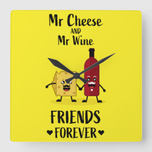 Cheese And Wine Lovers Square Wall Clock