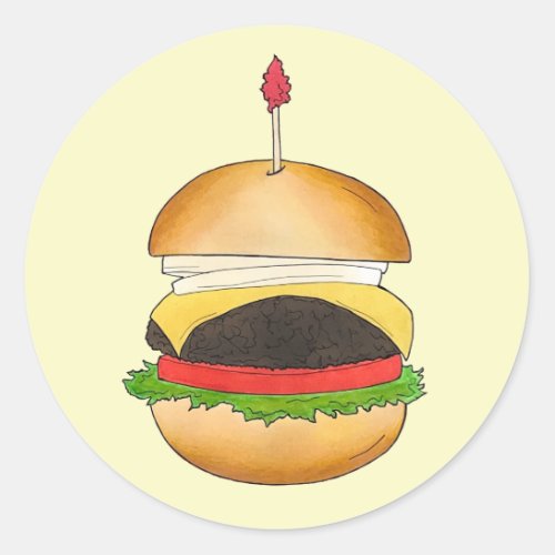 Cheese Burger Cheeseburger BBQ Barbecue Cookout  Classic Round Sticker