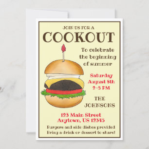 Cheese Burger Cheeseburger BBQ Barbecue Cookout Invitation