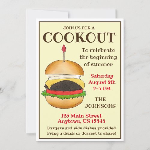 Cheese Burger Cheeseburger BBQ Barbecue Cookout  Invitation