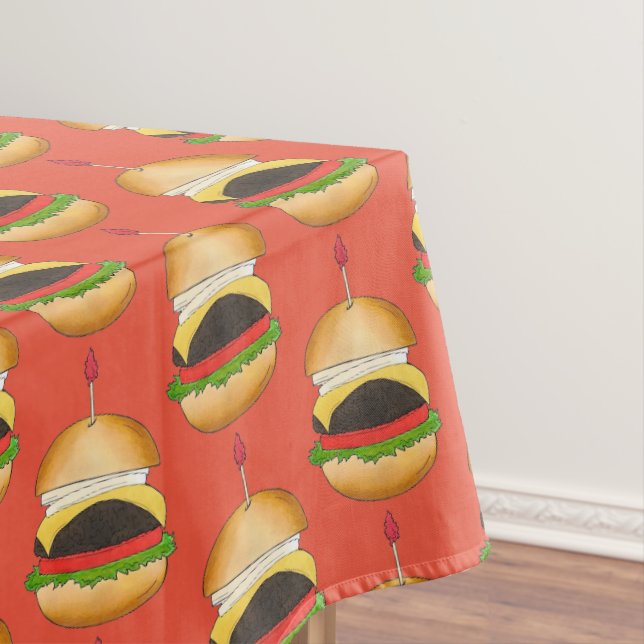 Cheese Burger Cheeseburger BBQ Barbecue Cookout  Tablecloth (In Situ)