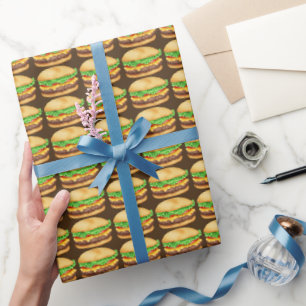 Cheese burger fast food themed wrapping paper