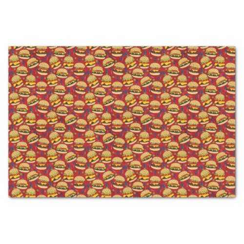 Cheese Burger Pattern on Red Tissue Paper