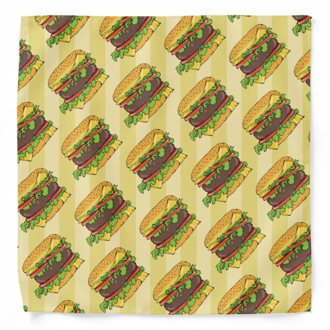 Cheese Burger Sandwich Pattern Diner Chef Bandana (Front)