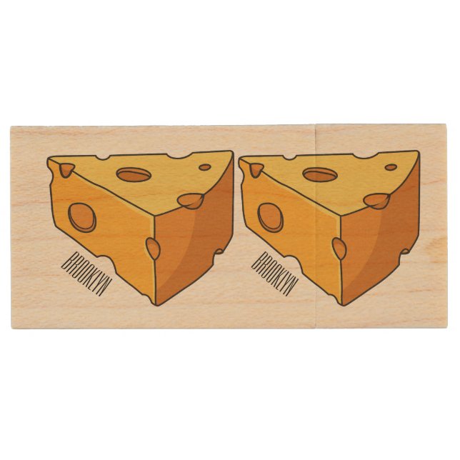 Cheese cartoon illustration wood flash drive (Front)