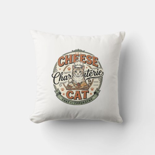Cheese Charcuterie Cat Cheese Charcuterie Cat Vint Throw Pillow