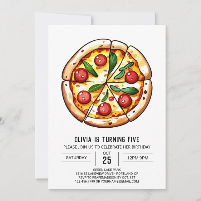 Cheese Custom Pizza Birthday Invitation (Front)