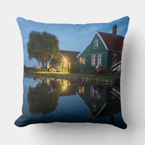 Cheese farm house at twilight in Holland Throw Pillow