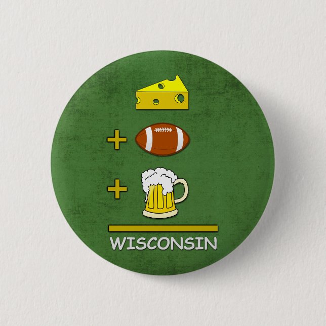 Cheese Football Beer Wisconsin Funny Button (Front)