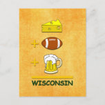 Cheese Football Beer Wisconsin Funny  Math Postcard<br><div class="desc">Cheese plus Football plus Beer equals Wisconsin. Funny humorous Wisconsin Dairy State Cheesehead gifts and apparel in traditional green and gold . Midwest is best!</div>