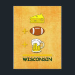 Cheese Football Beer Wisconsin Funny  Math Postcard<br><div class="desc">Cheese plus Football plus Beer equals Wisconsin. Funny humorous Wisconsin Dairy State Cheesehead gifts and apparel in traditional green and gold . Midwest is best!</div>