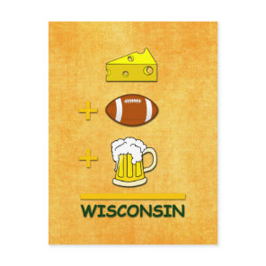 Cheese Football Beer Wisconsin Funny  Math Postcard