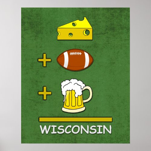 Cheese Football Beer Wisconsin Funny Math Poster