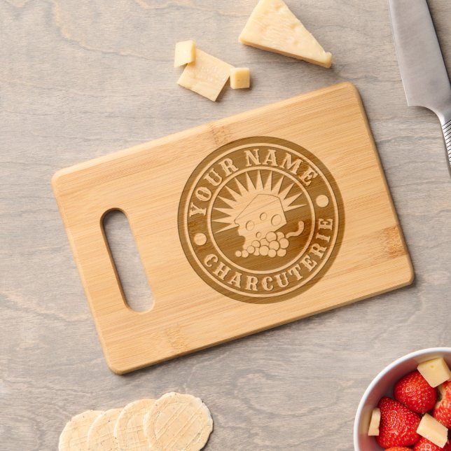 Cheese & Grapes Charcuterie Logo Template Engraved Cutting Board (Cheese)