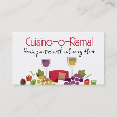 Cheese grapes wine appetizer catering biz cards