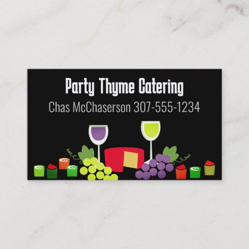 Cheese grapes wine appetizers catering biz cards