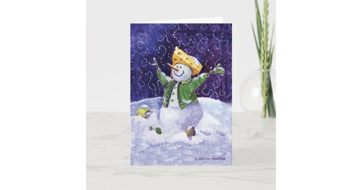 Cheese head football fan snowman greeting card | Zazzle