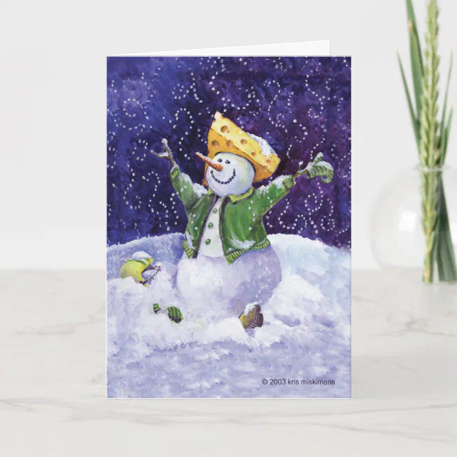 Cheese head football fan snowman greeting card | Zazzle