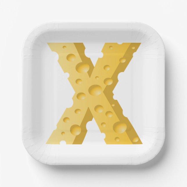 Cheese Letter X Typography Paper Plates (Front)