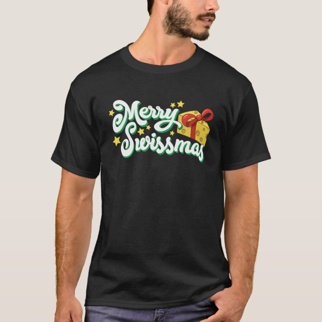 Cheese Lover Christmas Pun Merry Swissmas Foodie T T-Shirt (Front)