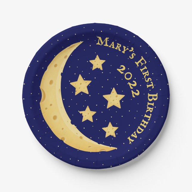 Cheese Moon and Stars Personalized Paper Plates (Front)