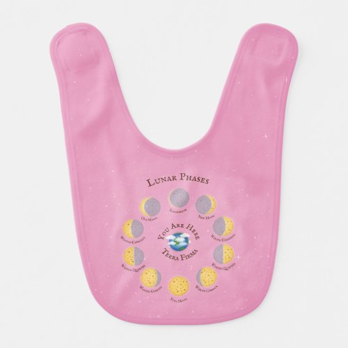 Cheese Moon Famciful Lunar Phases Chart Pink Baby Bib