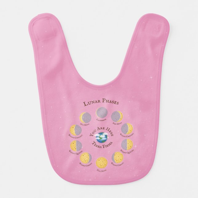 Cheese Moon Famciful Lunar Phases Chart Pink Baby Bib (Front)